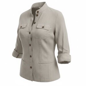 J. Jill Light Gray Striped Utility Jacket